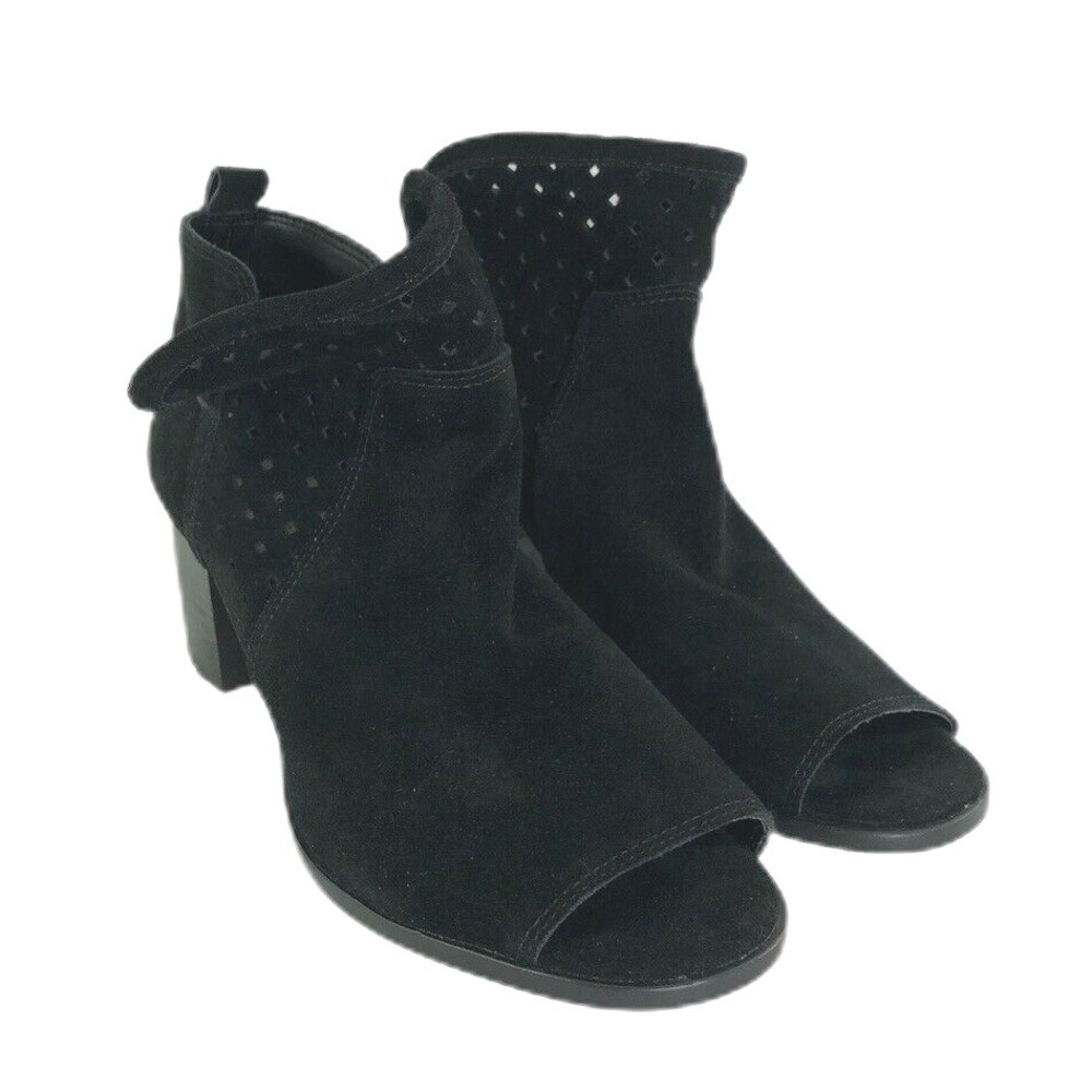 Gianni Bini Womens Black Suede Peep Toe Bootie Size 8M Ankle Boot EUC SH667